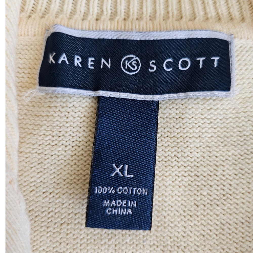 Karen Scott Womens XL Cream Ivory 100% Cotton Cable Knit Quarter Zip Sweater - Picture 2 of 6